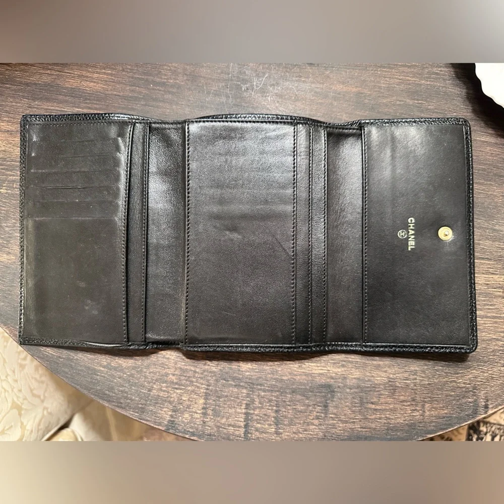 CHANEL Black Textured Leather Wallet